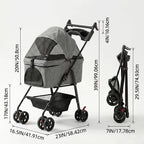 Pet Stroller Dog Stroller with Light Barrier, 2-In-1 Pet Folding Stroller, 4-Wheel Dog/Cat Puppy Stroller, Removable Travel Carrier for Small/Medium Pet Black