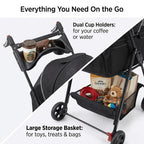Pet Stroller Dog Stroller with Light Barrier, 2-In-1 Pet Folding Stroller, 4-Wheel Dog/Cat Puppy Stroller, Removable Travel Carrier for Small/Medium Pet Black