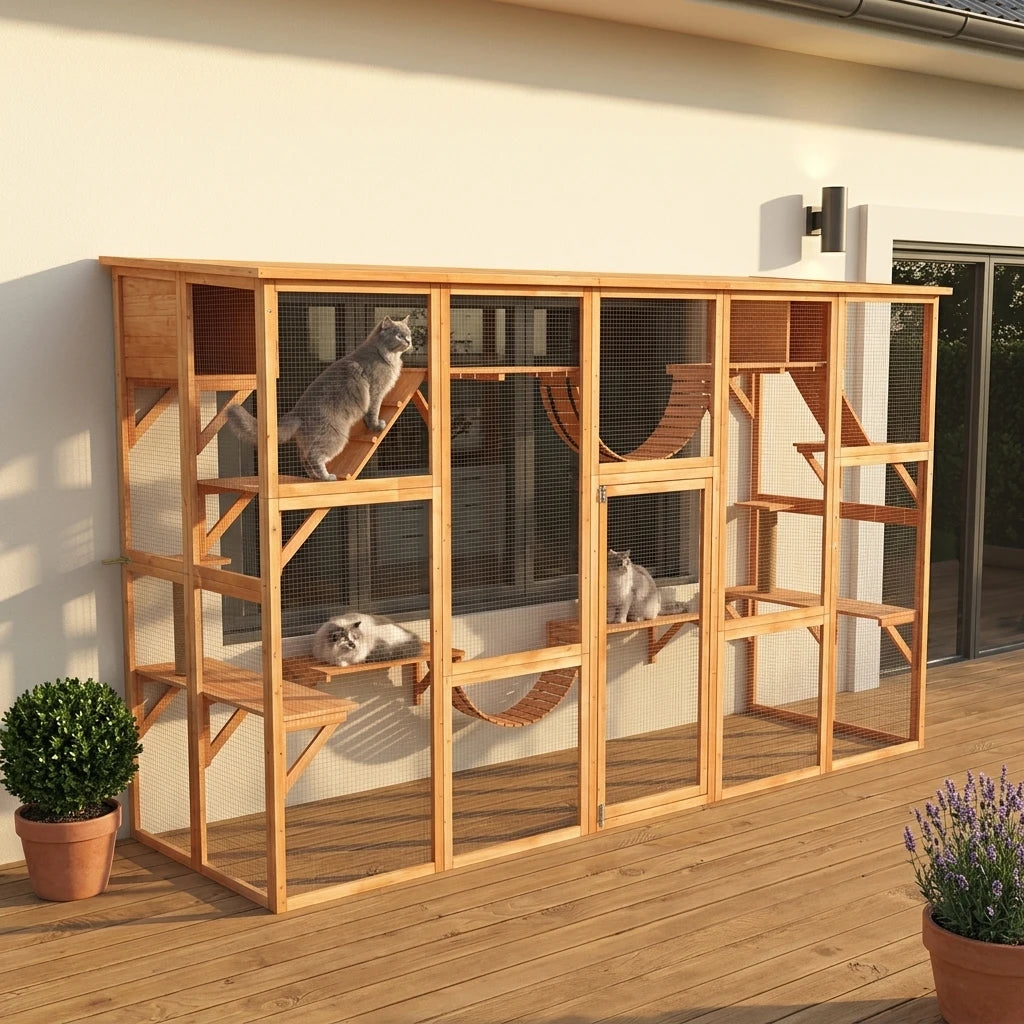 Outdoor Catio Window Box with Shelves, Bridges & Ramps (Orange)