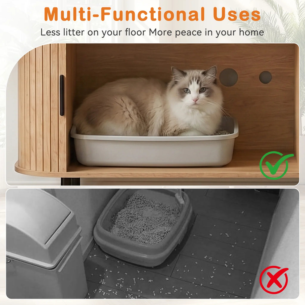 Sliding-Door Wooden Cat Litter Box End Table with Drawer