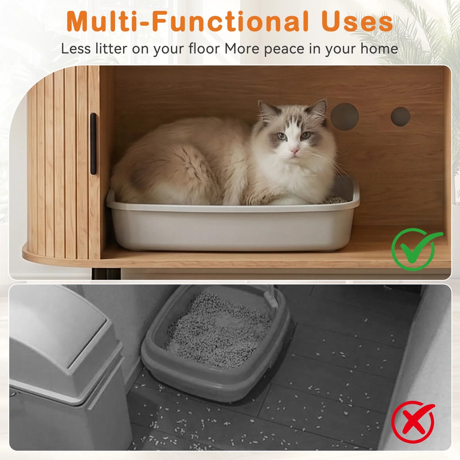 Sliding-Door Wooden Cat Litter Box End Table with Drawer