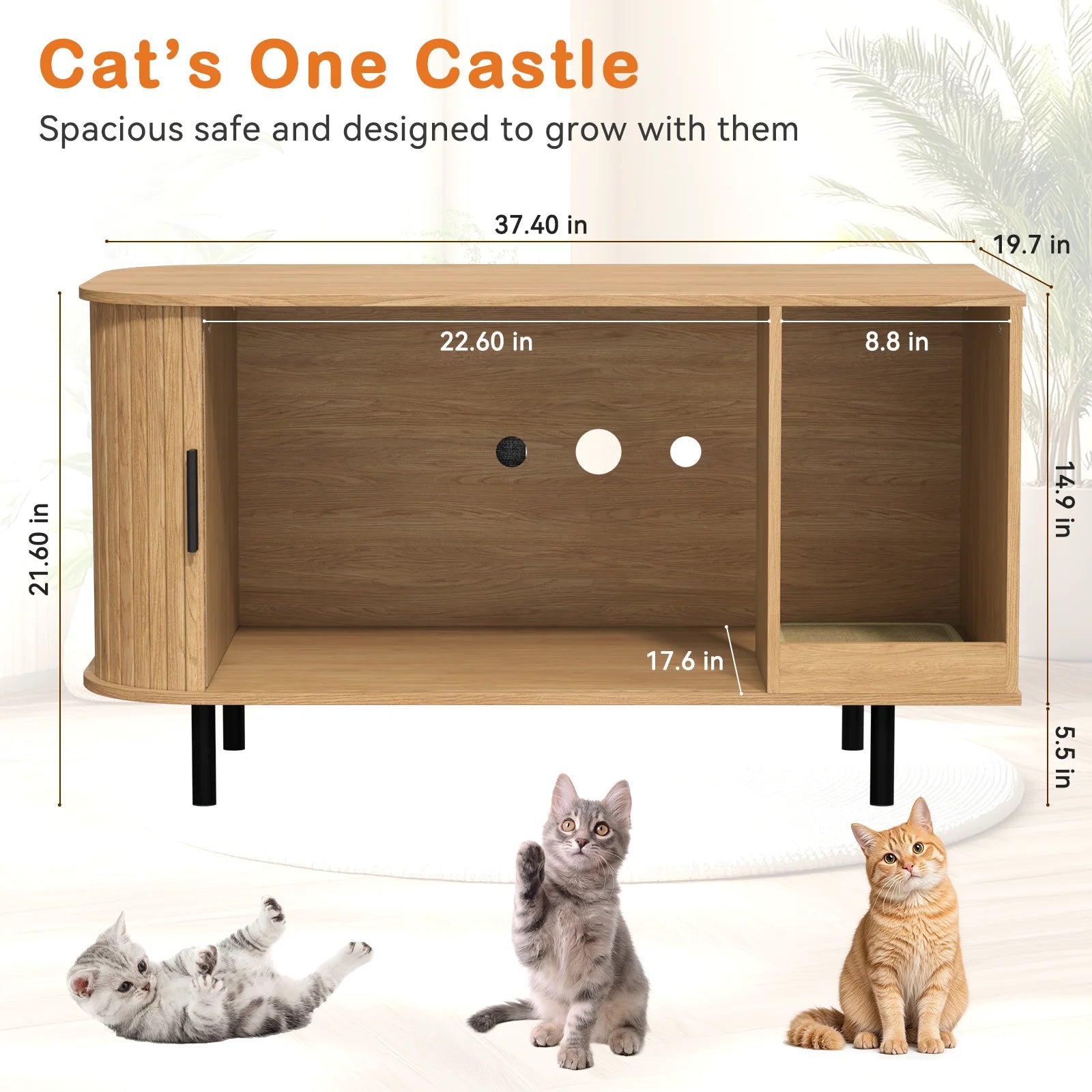 Sliding-Door Wooden Cat Litter Box End Table with Drawer