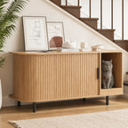 Sliding-Door Wooden Cat Litter Box End Table with Drawer