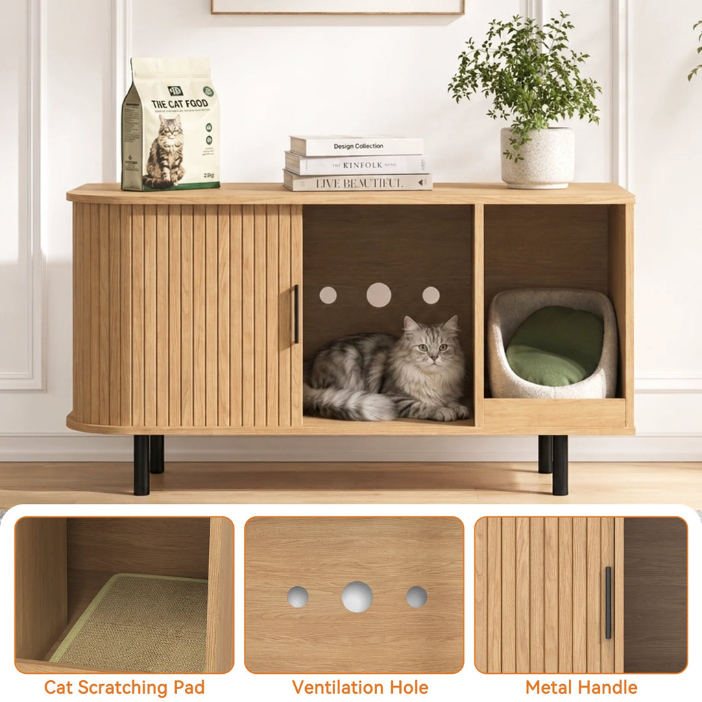 Sliding-Door Wooden Cat Litter Box End Table with Drawer