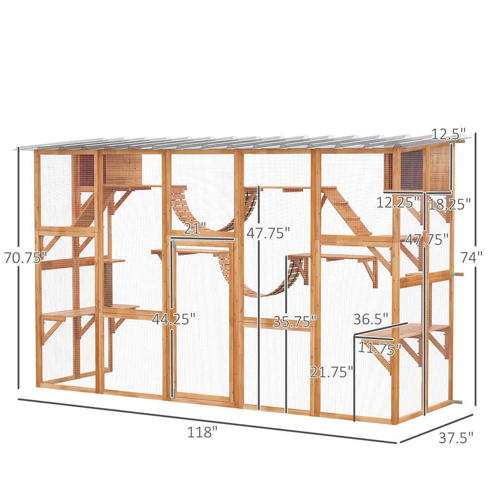 Outdoor Catio Window Box with Shelves, Bridges & Ramps (Orange)