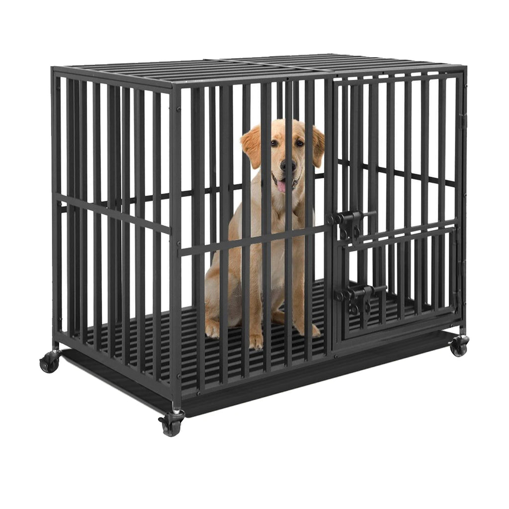 Heavy-Duty 3-Door Metal Dog Crate with Wheels (37"/42"/46")