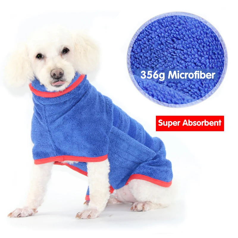 Dog Bathrobe 356g Microfiber Dog Drying Coat Super Absorbent Luxurious Soft Pet Bath Towel Adjustable Warm Dog Bathing Supplies