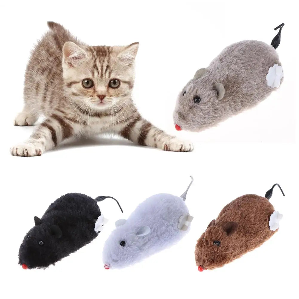 Clockwork Spring-Powered Plush Mouse Cat Toy — Mechanical Wind-Up Interactive Rat Toy for Cats & Dogs