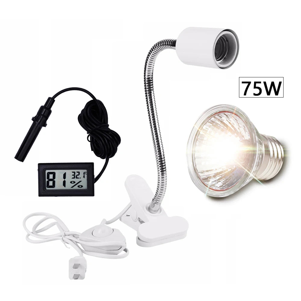 UVA+UVB 3.0 Reptile Lamp Set Clip-on Lamp Holder Bulb Thermometer Hygrometer Turtle Tortoises Lizard Sunlight Basking Heat Light
