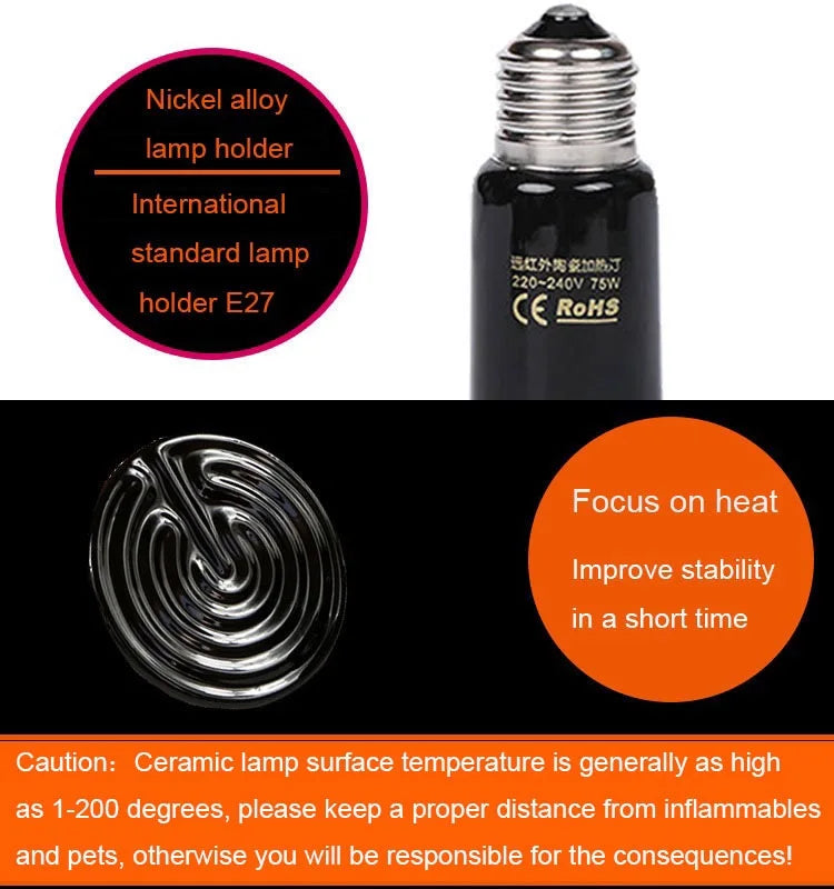 Pet heating lamp for Reptiles E27 220V Ceramic Lamp Ceramic Emitter Heat Lamp Far Infrared lamp 25W 50W 100W 200W Ceramic Heat