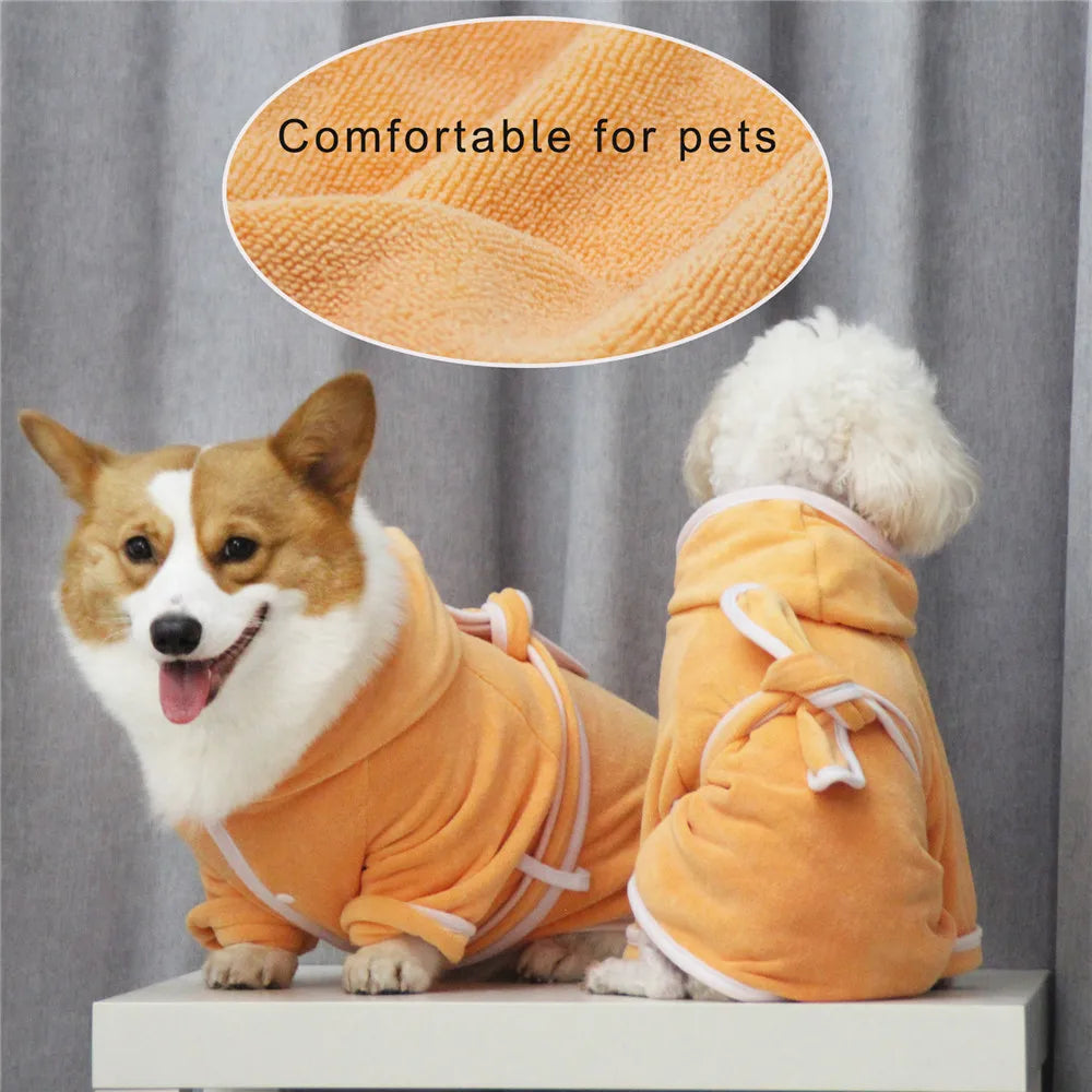 Pet Dog Bathrobe White Super Absorbent Fast Drying Dog Bathing Jacket with Belt for Small Big Dog Puppy Pajamas Sleeping Clothes