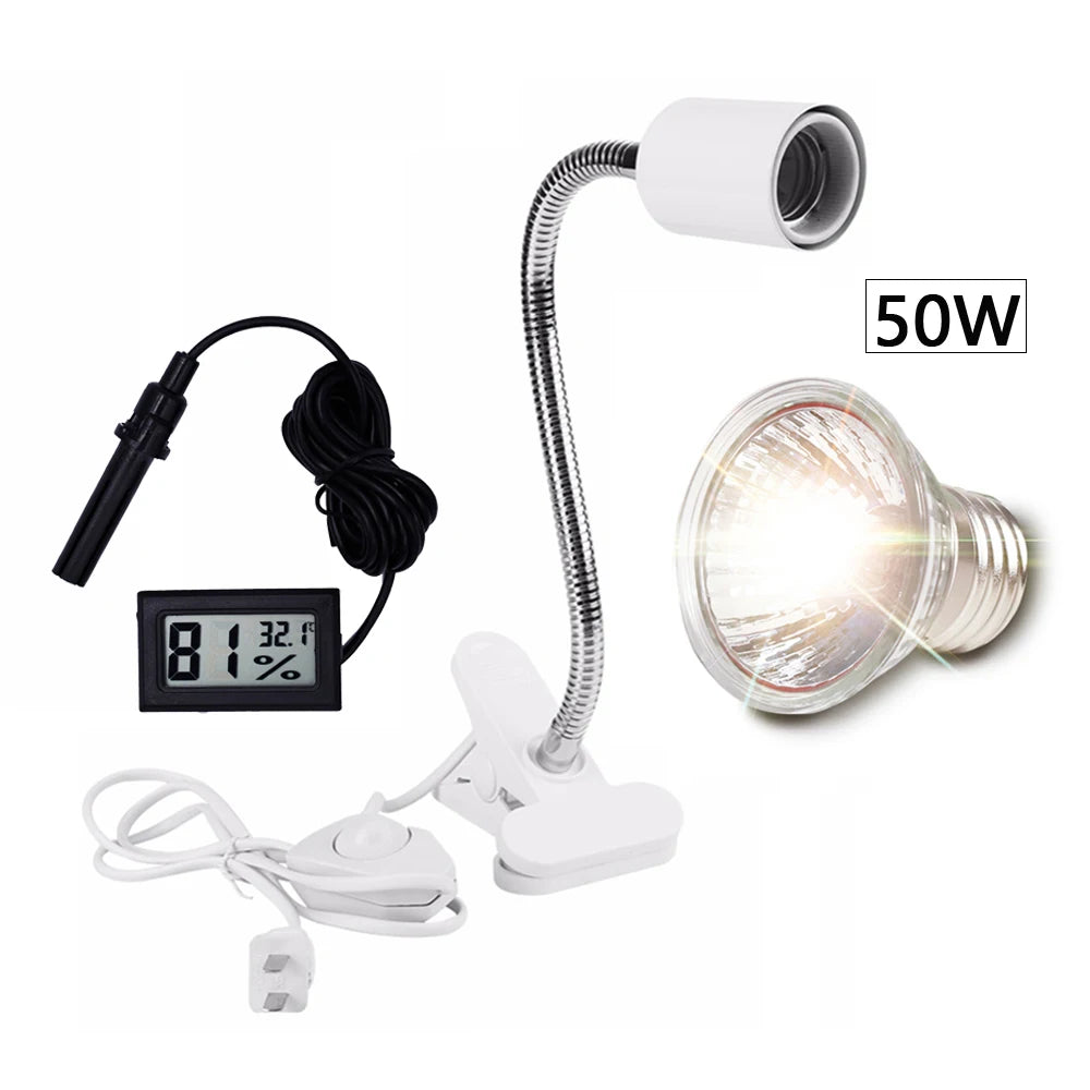 UVA+UVB 3.0 Reptile Lamp Set Clip-on Lamp Holder Bulb Thermometer Hygrometer Turtle Tortoises Lizard Sunlight Basking Heat Light