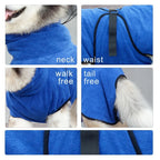 Fast Drying Towel with Adjustable Collar and Waist for Dogs and Cats, Soft Bathrobe, Super Absorbent Bath Robe, Microfiber Coat