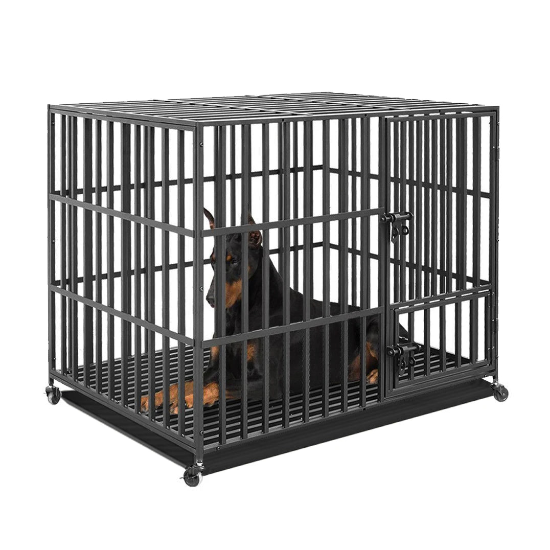 Heavy-Duty 3-Door Metal Dog Crate with Wheels (37"/42"/46")