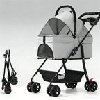 Foldable 4-Wheel Lightweight Eco-Friendly All-Season Pet Stroller Oxford Metal Frame Portable For Small Medium Pets 17kg Maximum