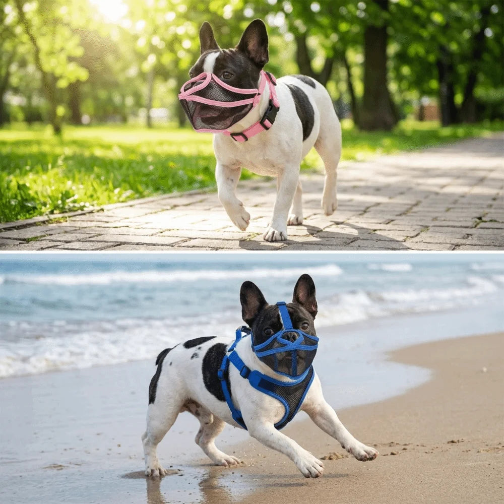 Secure Fit Short Nose Fit Dog Muzzle Breathable Lightweight Short Snout Muzzle Adjustable Flexible Bulldog Muzzle Anti Scavenge