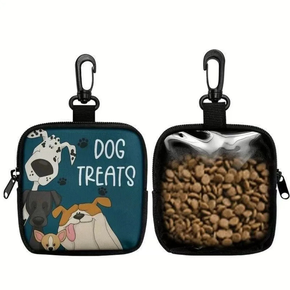 Waterproof Dog Treat Pouch with Window (Clip Attachment, Printed Design)