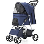 4-Wheel Pet Jogger Stroller with Cup Holder & Storage Basket - Travel Pushchair for Small & Medium Dogs & Cats