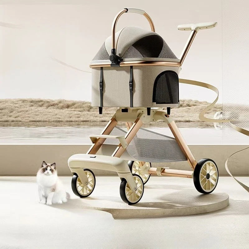 Lightweight Aluminum Alloy One-Click Foldable Pet Stroller - Universal Detachable Carrier for Dogs & Cats