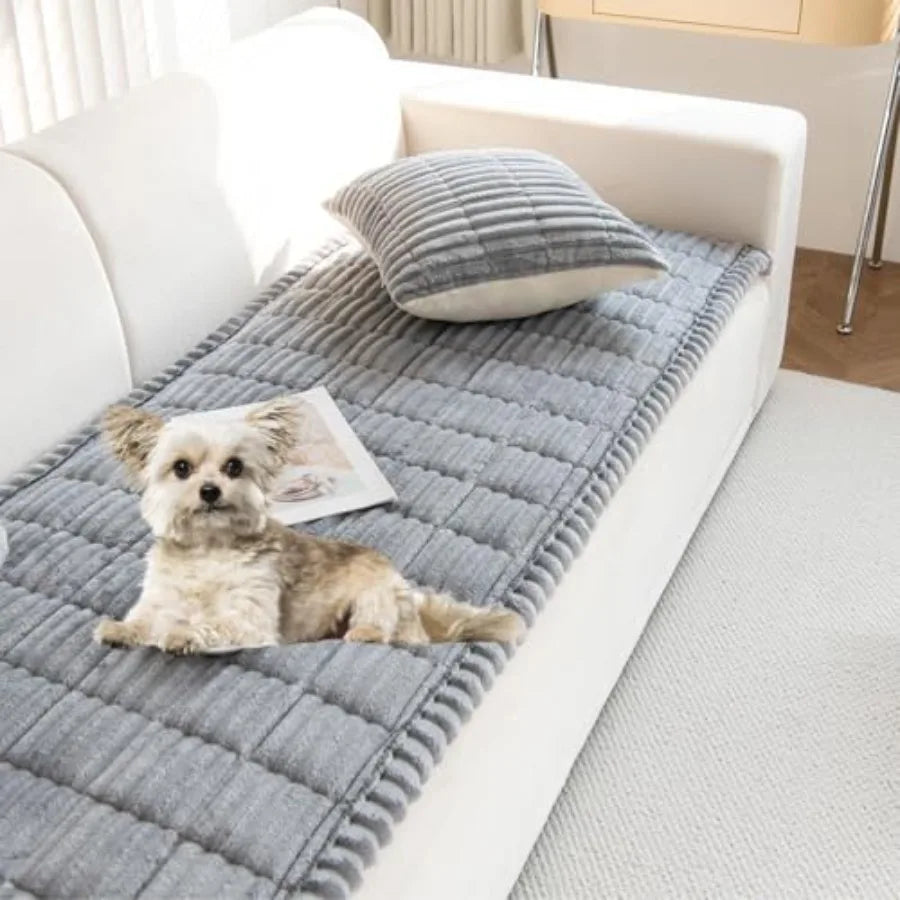 Faux Fur Plush Dog Couch Cover with Non-Slip Backing (3D Stripe)