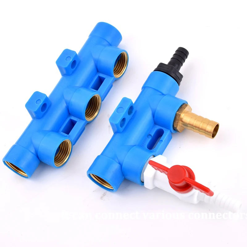 Water Pipe Splitter Distributor (4/5/6-Way, 1/2" Female Thread, Drain Switch for Tank & Sprinkler)