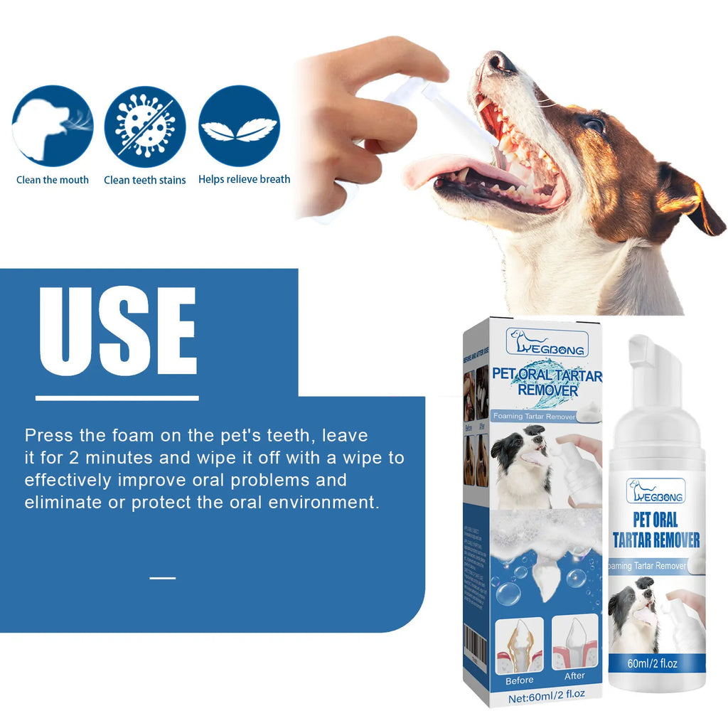 Pet Oral Tartar Remover Foam 60ml Teeth Cleaning Calculus Yellow Teeth Removal Fresh Breath Eliminate Bad Breath Pet Oral Care