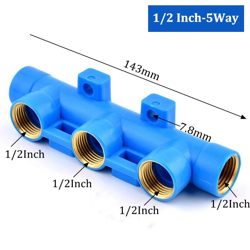 Water Pipe Splitter Distributor (4/5/6-Way, 1/2" Female Thread, Drain Switch for Tank & Sprinkler)