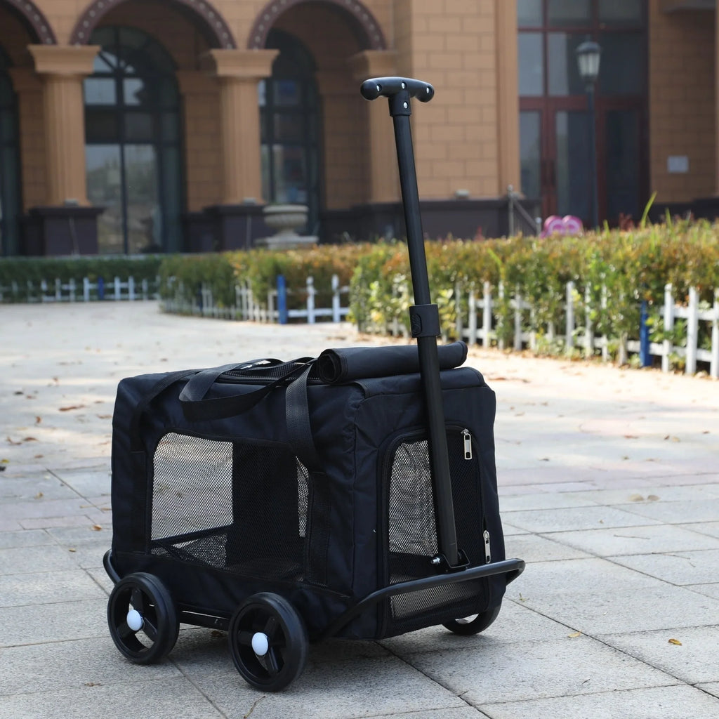 Soft-side Wheeled Cat Carrier for Dogs with Telescopic Handle Rolling Pet Travel Bag Carrier MAX for 50LBS Camping Vet Visiting