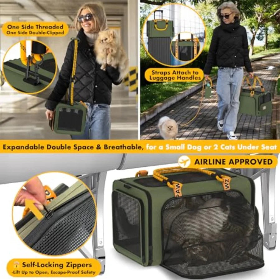 PAWZIDEA Double Pet Stroller with 2 Detachable Carrier, Lightweight Portable Travel Crate Car Seat Combo TSA-Approved Expandabl