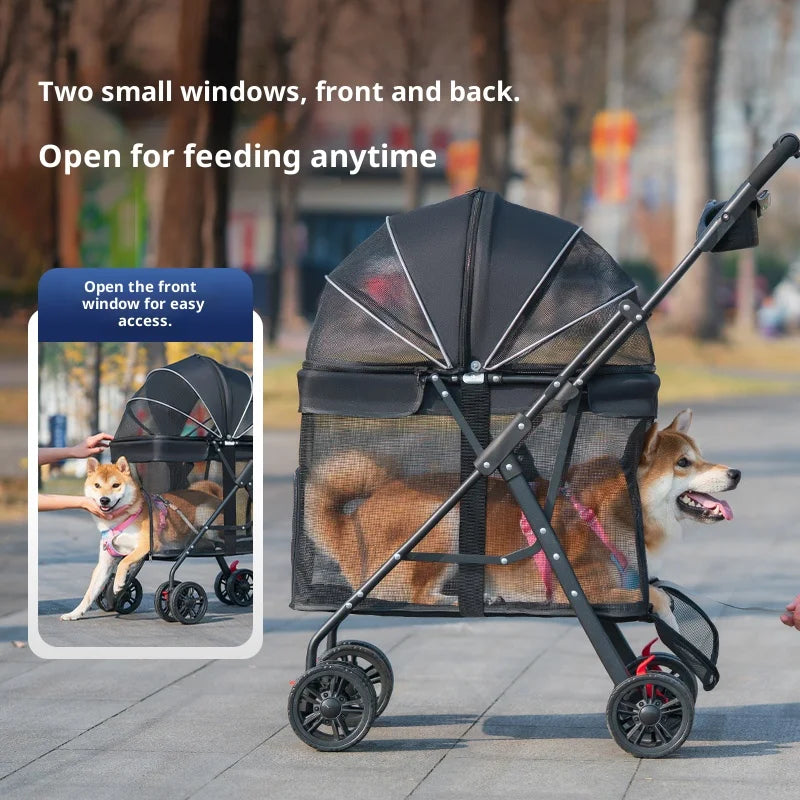 NCIPET Outdoor Waterproof Foldable Lightweight Adjustable 4-Wheel Separable Pet Stroller for Small Dogs with Detachable Trolley