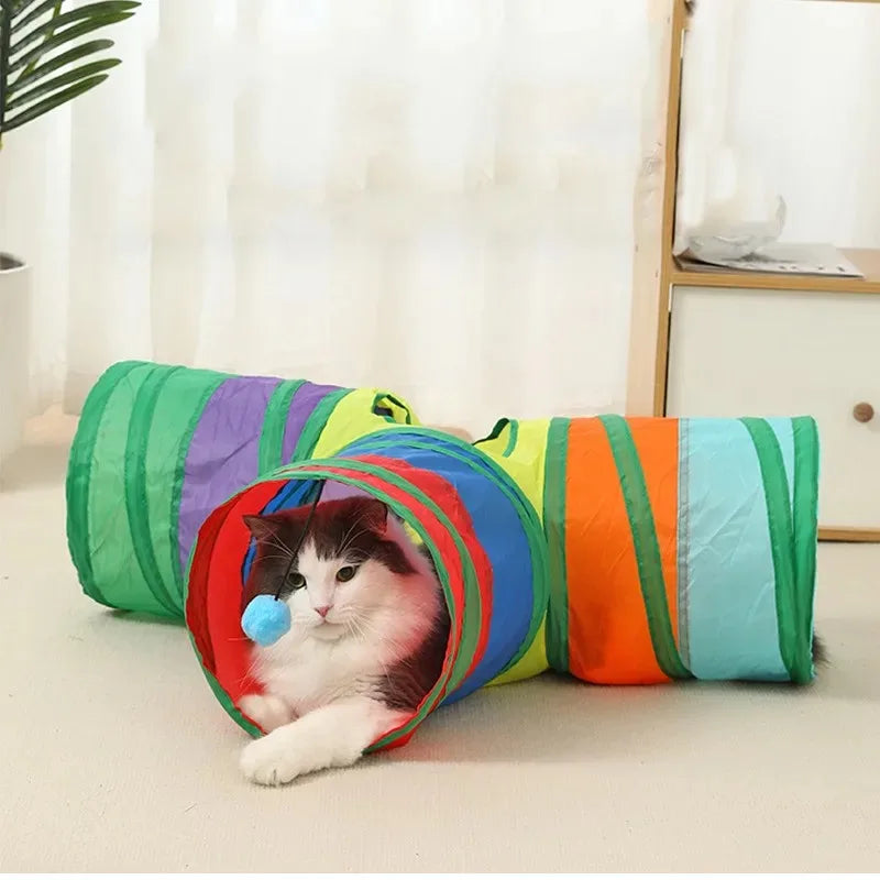 Foldable Cat Tunnel Toy — S, T & Y-Shaped Crinkle Barrel Drill Tunnel for Indoor Cats