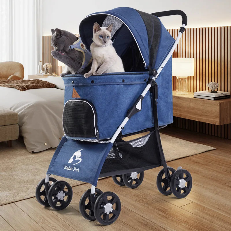 High Quality Folding Removable Four-wheeled Travel Walk Carrier Cats Dogs Pet Stroller for Sale