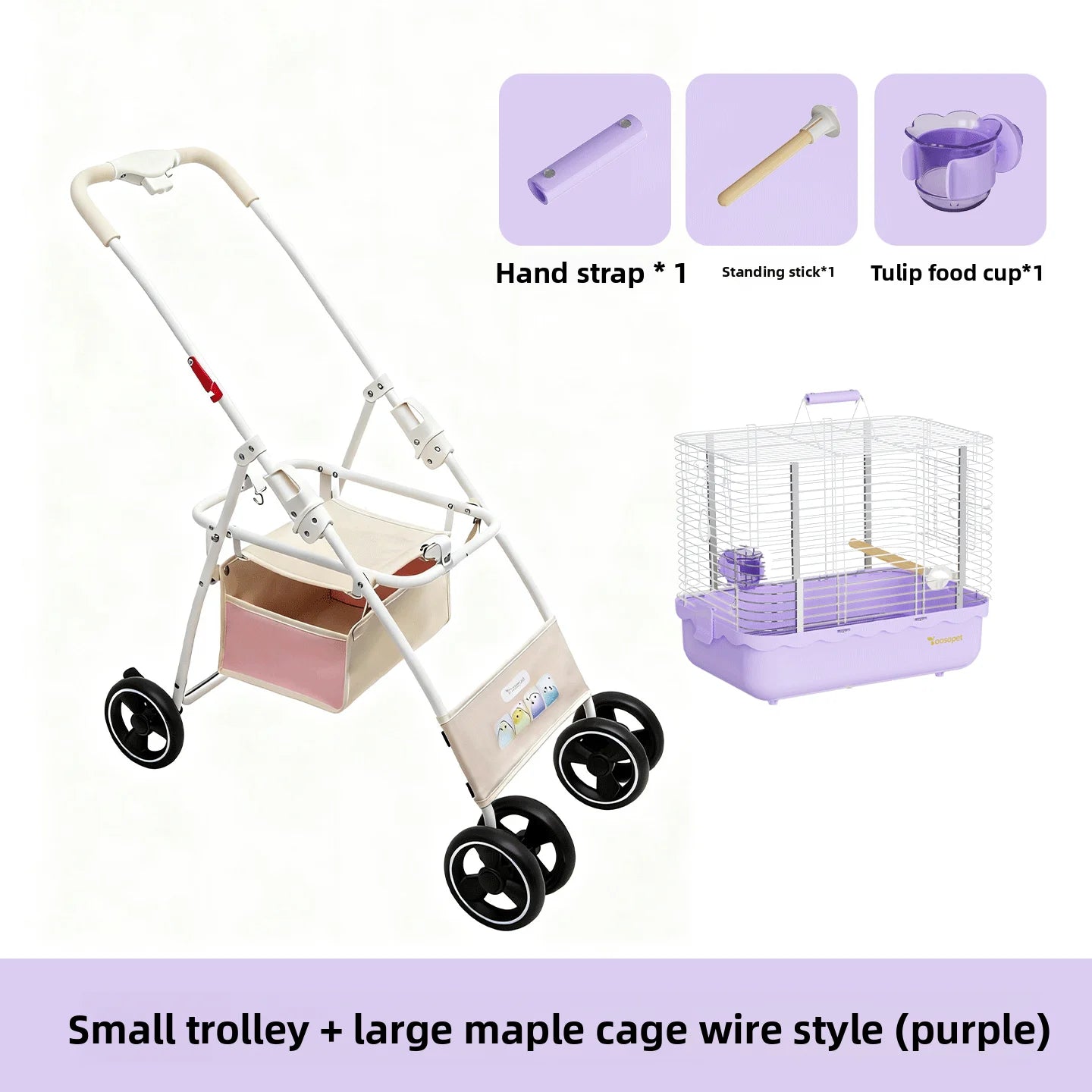 Foldable Lightweight Pet Stroller for Parrots Dogs Cats Outdoor Travel Carrier with Storage Space Portable Pet Transport Cart
