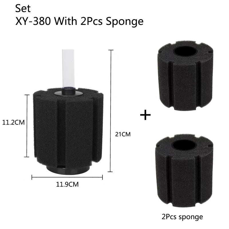 Black Bio Sponge Aquarium Filter (Air Pump Driven, Corner Skimmer, Biochemical Media)