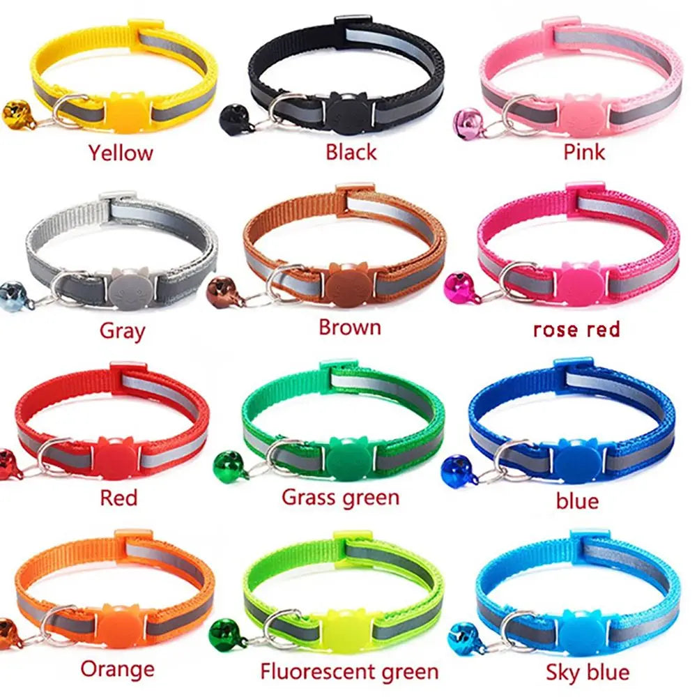 Reflective Cat Head Pattern Cat Collar with Bell — Adjustable Decorative Kitten Neck Strap