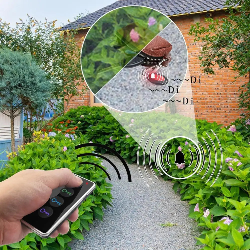 Wireless Locator Set with 80dB Alarm & Flashlight - 131ft Range, 1 Transmitter & 4 Receivers for Keys, Pets & Items