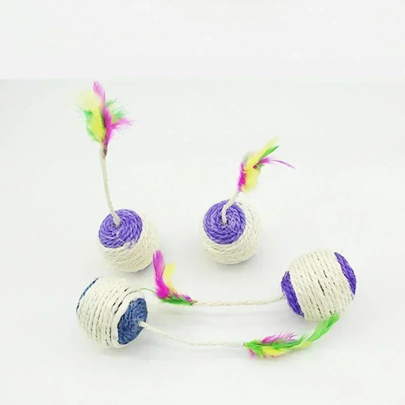 Sisal Feather Scratching Ball Cat Toy — Interactive Training & Play Toy for Kittens