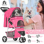 Magshion 3 Wheels Pet Dog Cat Stroller for Small Medium Dogs Cats, Foldable Jogger Stroller w/Storage Basket and Cup Holder