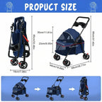 【New style】Blue Outdoor Travel Pet Folding Stroller, Dog Cat Cage Stroller With Cup Holder, Breathable And Visible Mesh For Sma