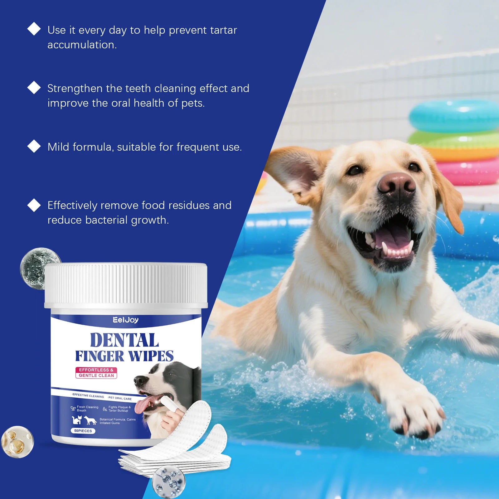 Eeljoy Dog Teeth Cleaning Finger Wipes Lasting Freshing Breath Reducing Plaque Gentle Cat Pets Brushing Tooth Clean Wipe 50pcs