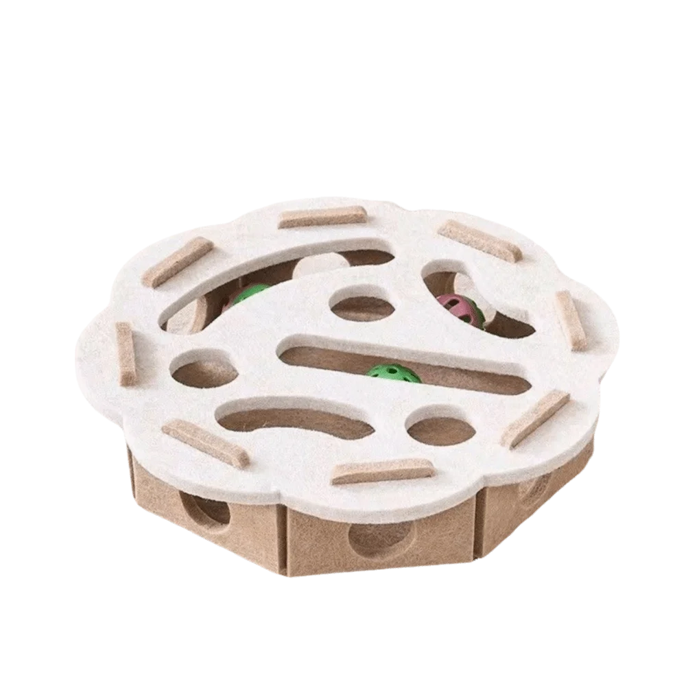 Cat Scratching Post with Felt Puzzle Box & Rolling Ball — 2-in-1 Enrichment Toy