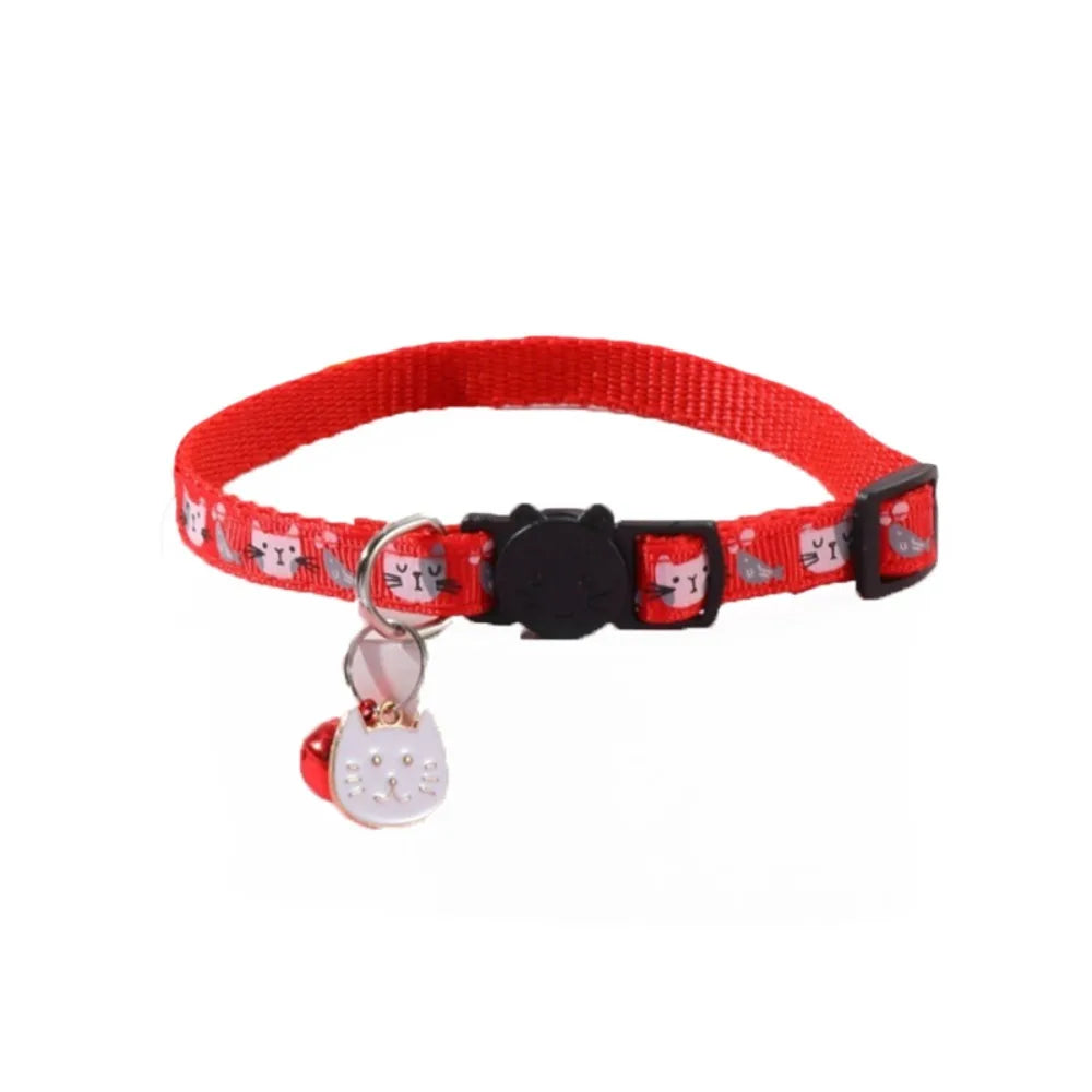 Adjustable Cat Collar with Quick-Release Safety Buckle — Cat Face Pendant & Bell Anti-Lost Necklace