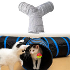 Y-Shape Cat Tunnel Tube with Play Ball — Foldable Training Kitten Toy Tunnel Set