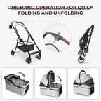 4-Wheel Foldable Pet Stroller for Dogs & Cats with 360° Rotating Wheels, Separable Carrier & Travel Bag for Small Animals