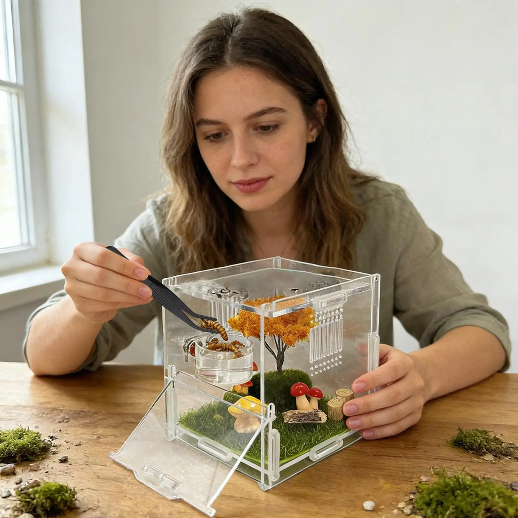 Magnetic Feeding Dish For Jumping Spiders, Small Water & Food Bowl Set, Terrarium Dish For Mantis Tarantula Small Reptiles