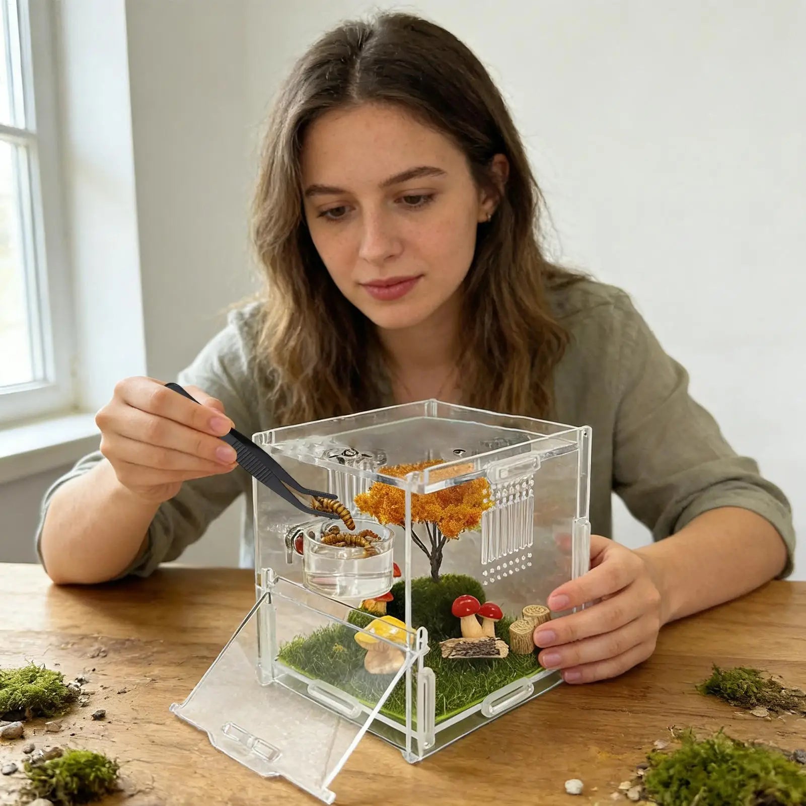 Magnetic Feeding Dish For Jumping Spiders, Small Water & Food Bowl Set, Terrarium Dish For Mantis Tarantula Small Reptiles