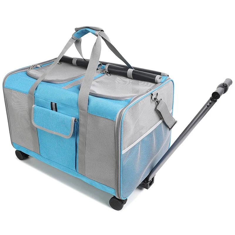 Dual Compartment Pet Carrier Folding Rolling Cart Outdoor Travel Bag Multifunctional Pet Stroller Pet Stoller Stroller for Dog