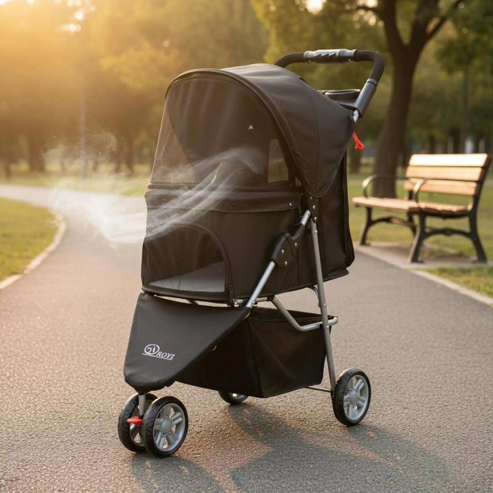 3-Wheel Pet Pet Carriage Foldable Folding Dog Pet Carriage Lightweight Cat Carrier Breathable Mesh Single-Button Fold