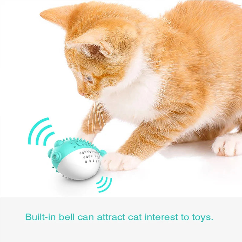 Pufferfish Catnip Detachable Bell Cat Chew Toy — Teething Kitten Toy with Built-In Bell
