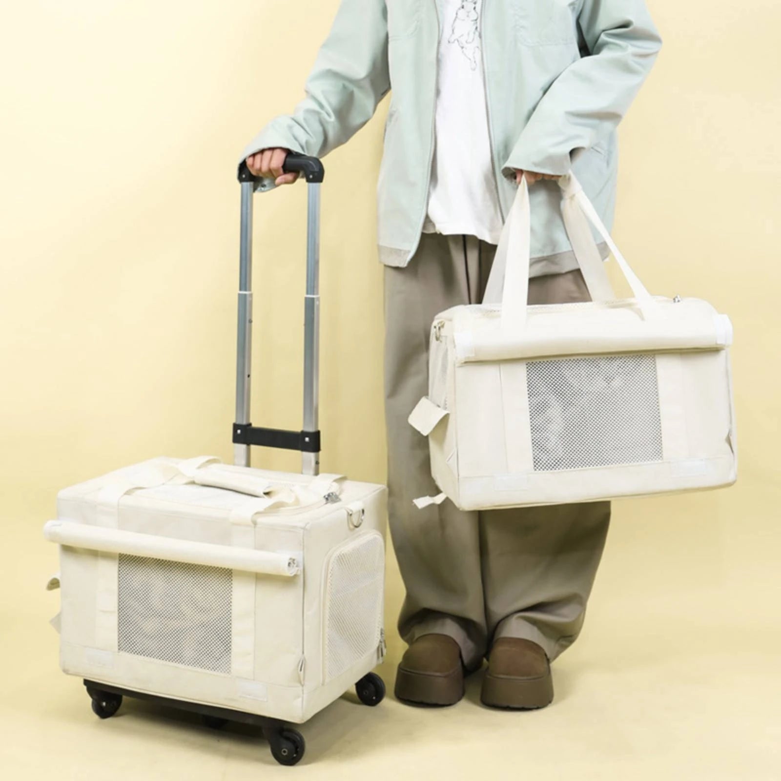 Pet Carrier with Telescopic Handle Soft-Sided Pet Carrier Trolley Travel Bag Breathable Collapsible for Cats, Outings